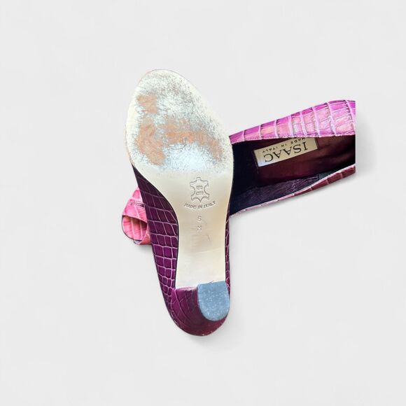 Vintage Isaac Mizrahi Vera Women’s Croc Peep Toe Heels Pink Faux Leather Sz 6 M - Picture 6 of 8